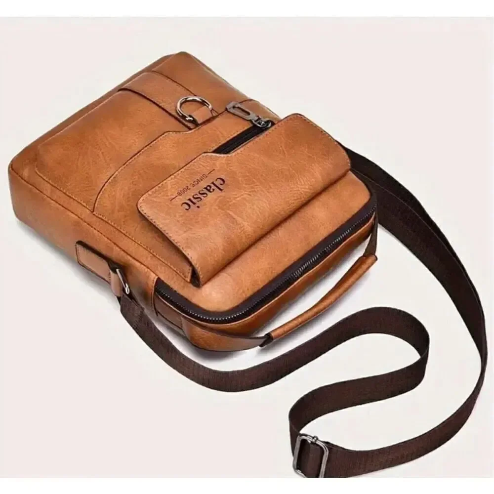 NWT CLASSIC Vintage Tan Camel Shoulder Spacious Multi-Pocket Office Travel Bag